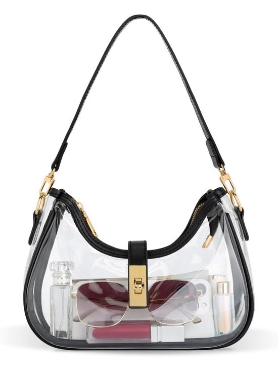 Handbags - Women's White Black Vegan Leather Hobo Gold Buckle Retro Shoulder Crossbody Bag